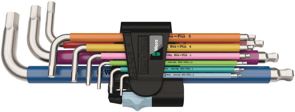 Wera 3950/9 Hex-Plus Multicolour Stainless 1 Winkelschlüsselsatz, metrisch, Edelstahl, 9-teilig