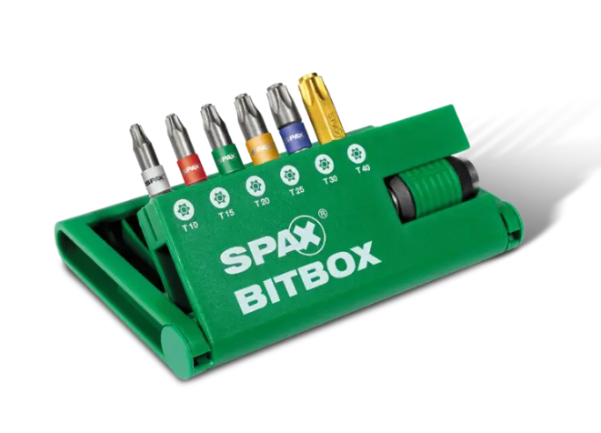 SPAX BITbox T-STAR plus, 6 Bits, T10, T15, T20, T25, T30, T40, Schnellwechsel BIT-Halter