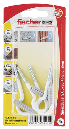 fischer Dübel SX 6x30 RH mit Rundhaken, nylonbeschichtet - AUSLAUF