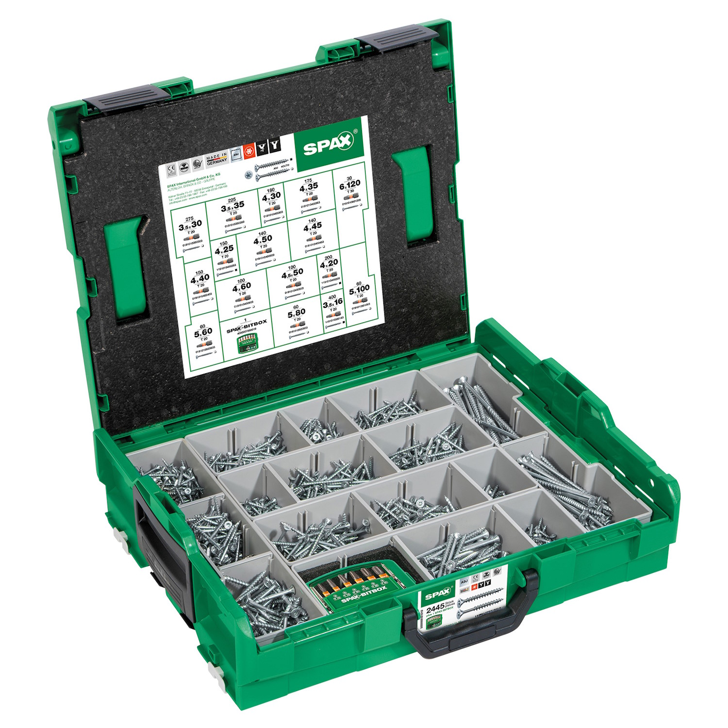 SPAX Sortimentskoffer - Senkkopf T-STAR PLUS WIROX - L-BOXX inkl. 2.446 Schrauben