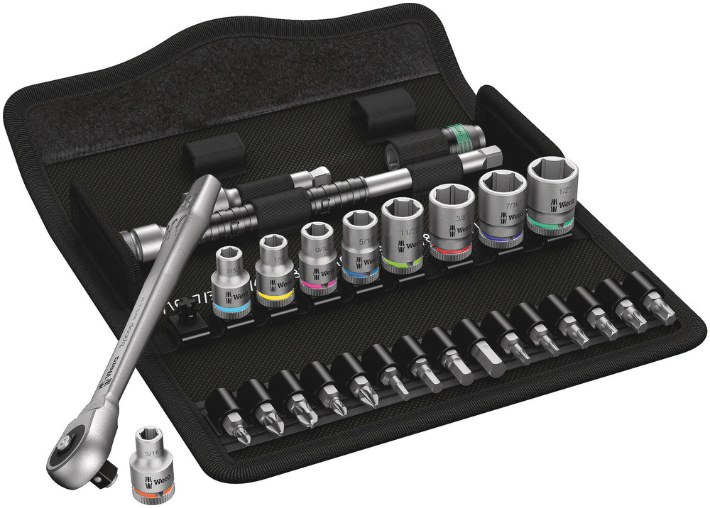 Wera 8100 SA 10 Zyklop Metal-Knarrensatz, Durchsteckvierkant, 1/4"-Antrieb, zöllig, 28-teilig