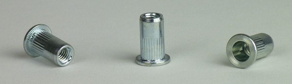 Blindnietmuttern Stahl verzinkt - Flachkopf offen -  Klemmbereich 0,5 - 3,0 mm - M 3x10
