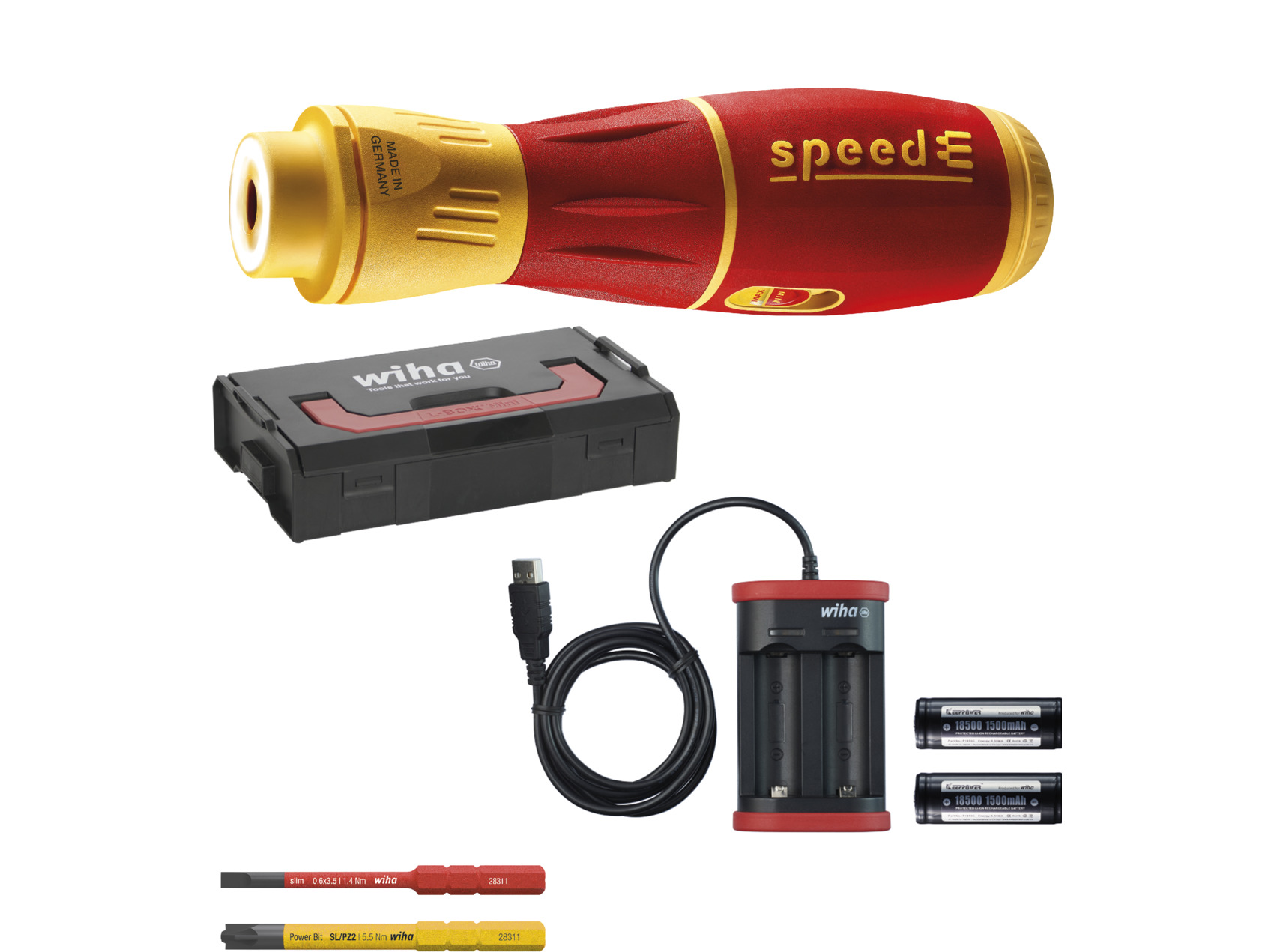 Wiha E-Schraubendreher speedE® II electric 7-tlg inkl. Batterien, USB-Ladegerät in L-Boxx Mini