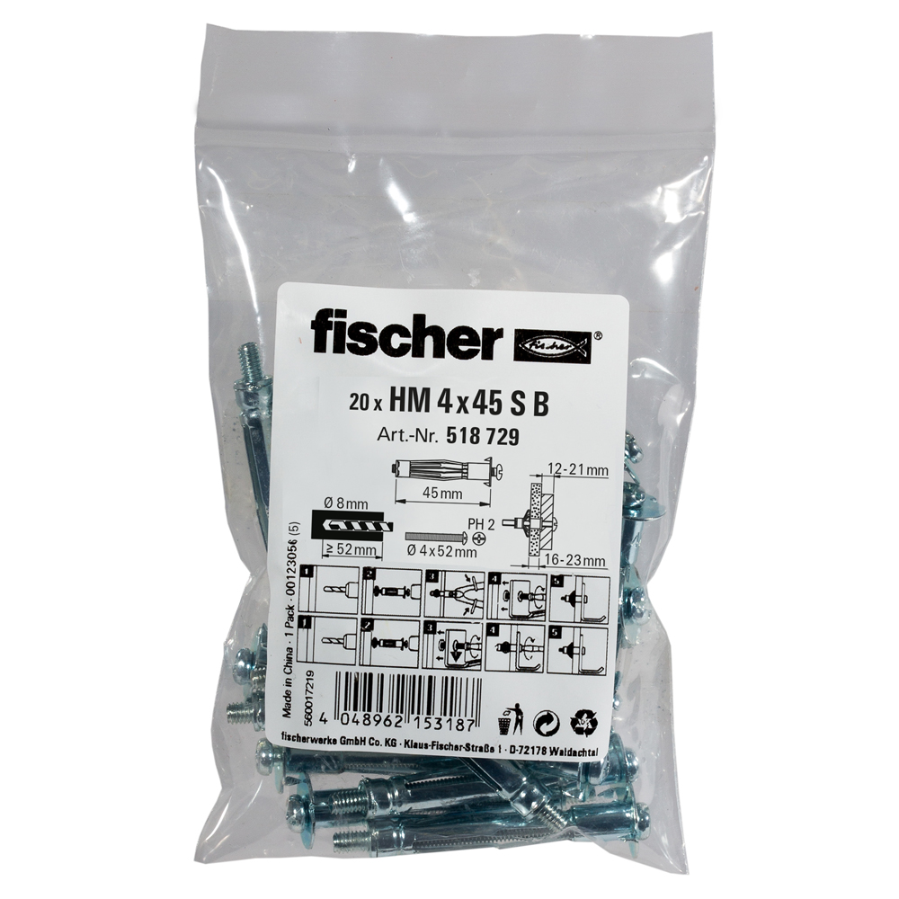 fischer Hohlraum-Metalldübel HM 4 x 45 S B im Beutel