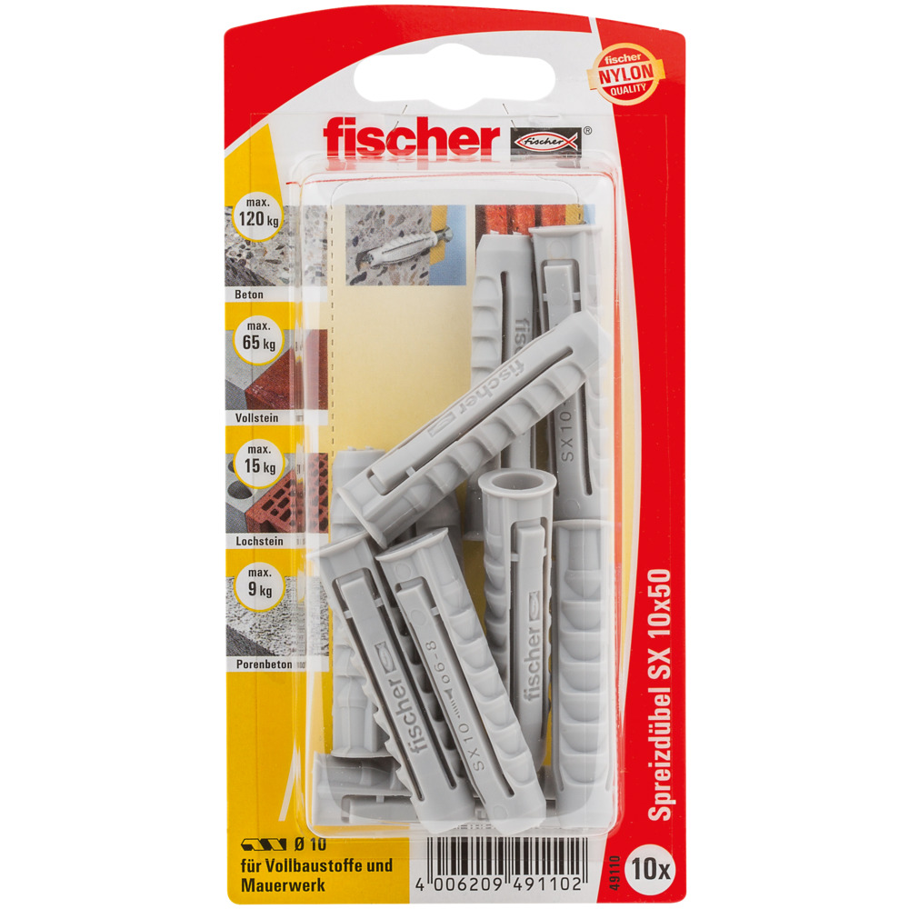 fischer Dübel SX 10 x 50 (Blister á 10 Stück) - AUSLAUF