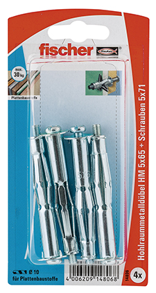 Fischer Hohlraum-Metalldübel HM 5x65 S K (Blister á 4) - AUSLAUF