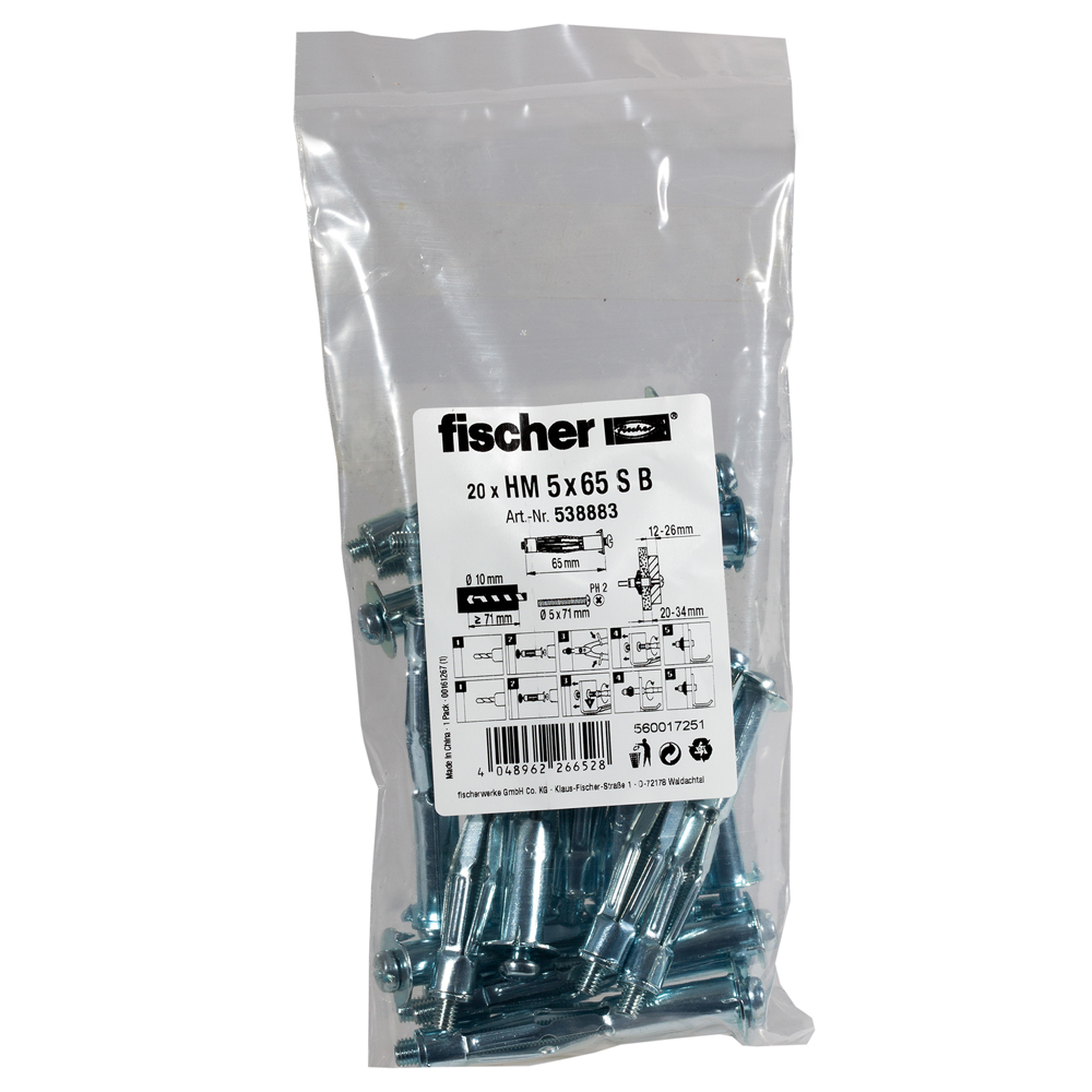 fischer Hohlraum-Metalldübel HM 5 x 65 S B im Beutel