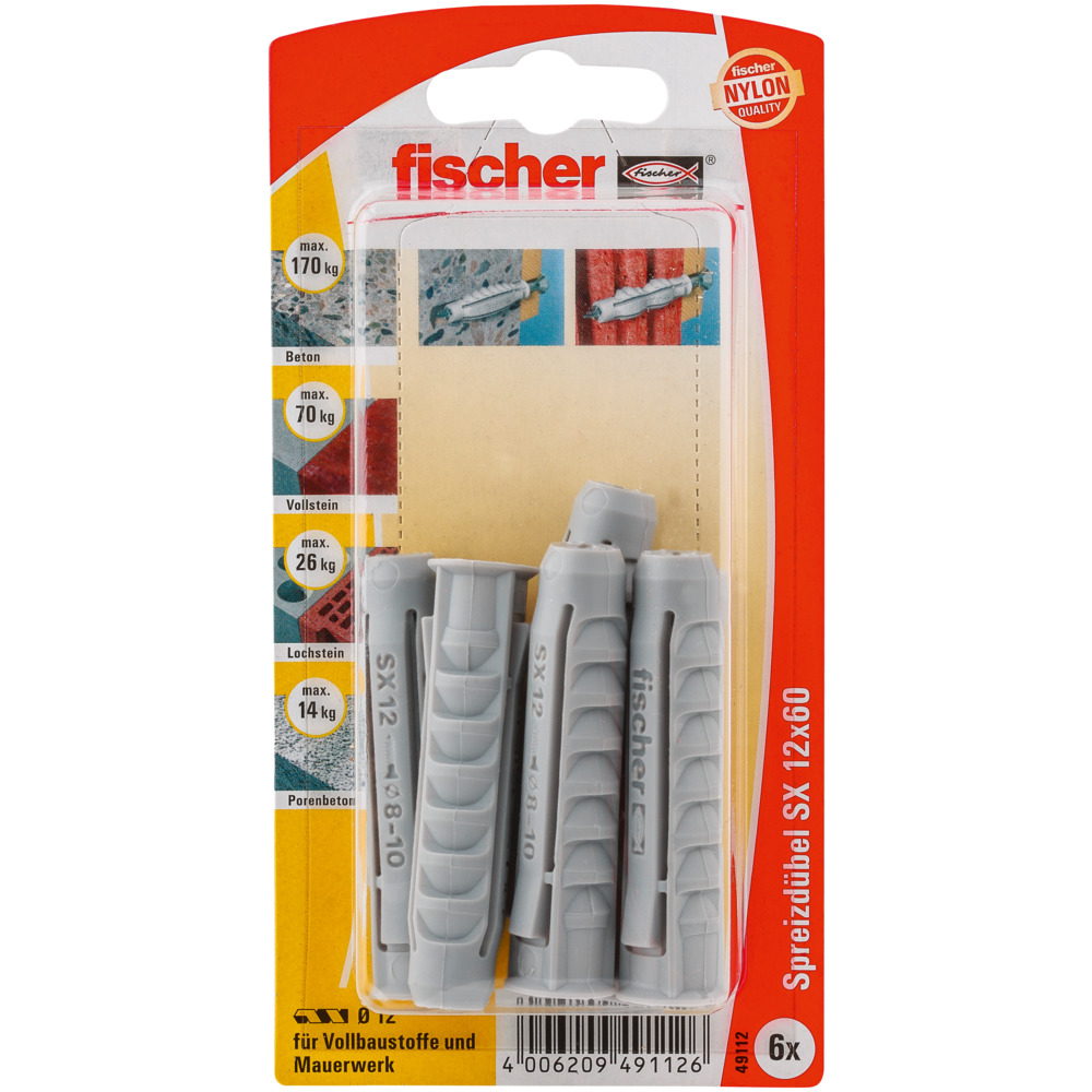 fischer Dübel SX 12 x 60 (Blister á 6 Stück) - AUSLAUF