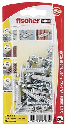 fischer Dübel SX 6 x 30 S mit Schraube - AUSLAUF