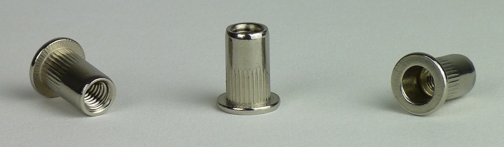 Blindnietmuttern Edelstahl A2 M 10x17,0 Flachkopf gerändelt Klemmbereich 1,0 - 3,5 mm