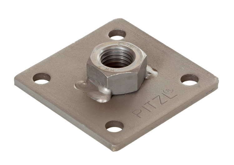 PITZL 5-Loch-Platte M24, 80x80x5 mm, mit Mutter verschweißt, zinip
